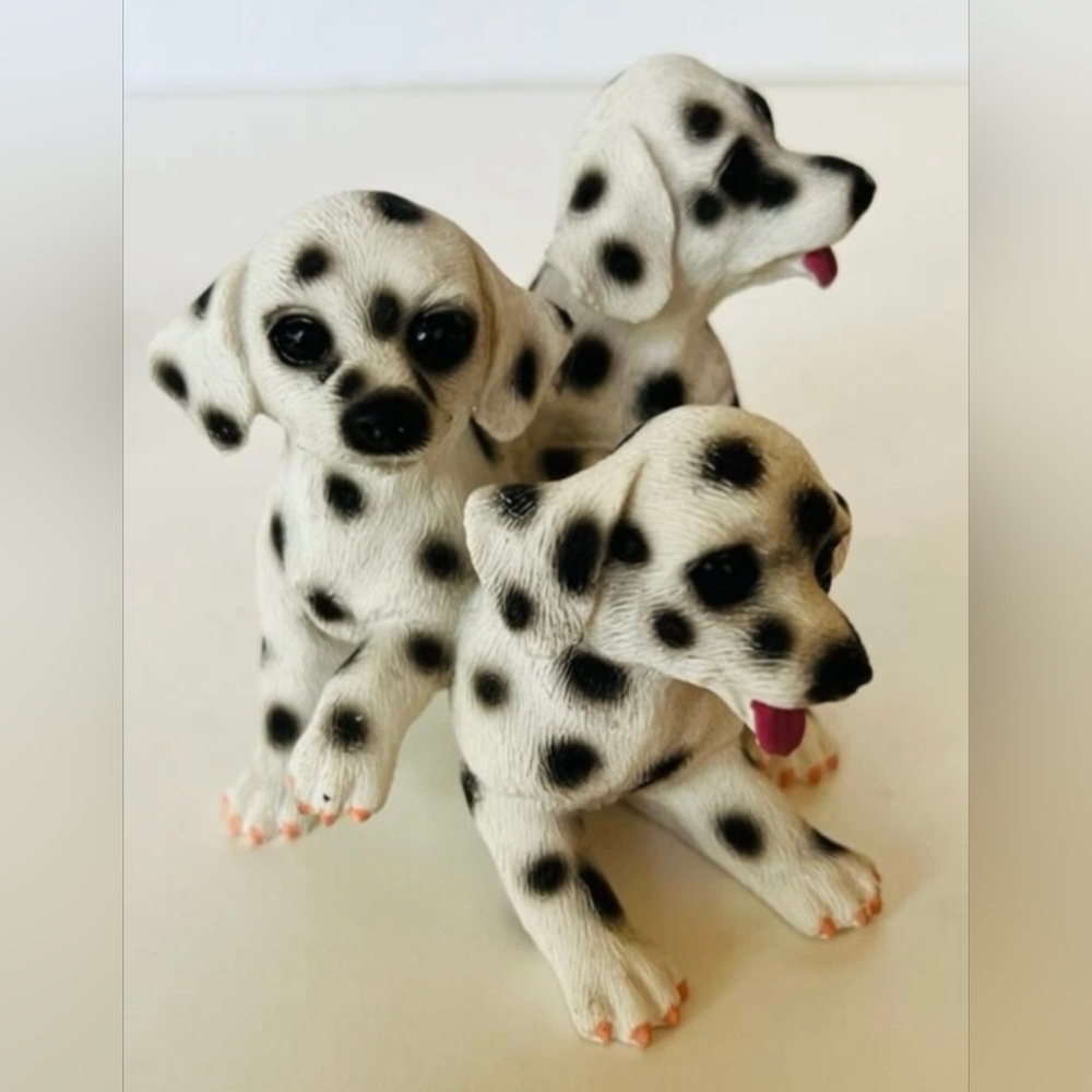 Dalmatian Figurine Vintage Puppies Dog Sculpture Solid Stone Resin - Picture 3 of 11